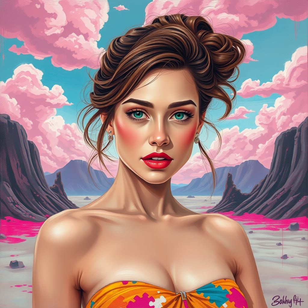 Colorful Portrait of Woman in Street Art Style