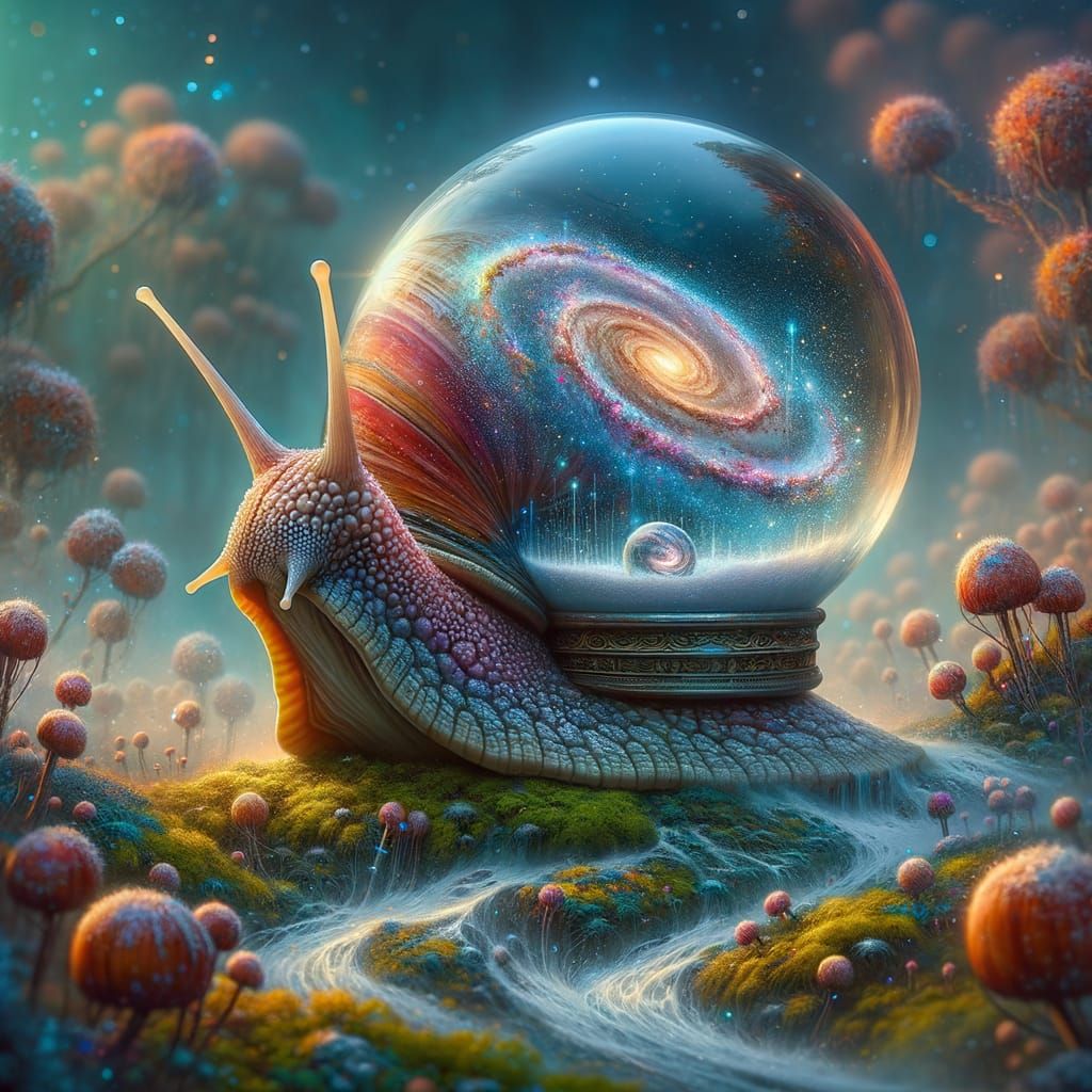 Surreal Galaxy Snail with Pointillistic Patterns