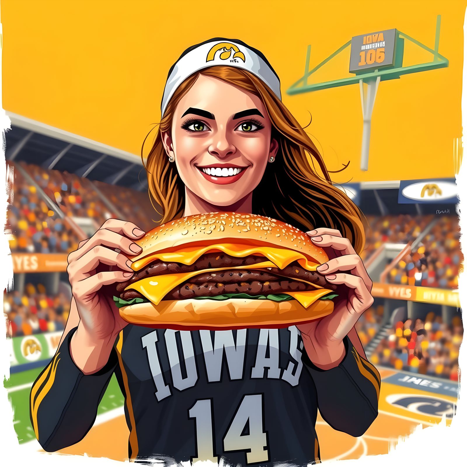 Basketball Star Caitlin Clark Holds Giant McCrispy Cheesy Sp...