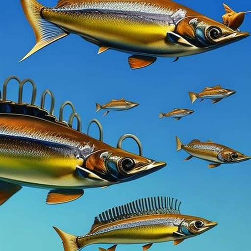 Sardines on a Surreal Trip, Watercolor 3D Art