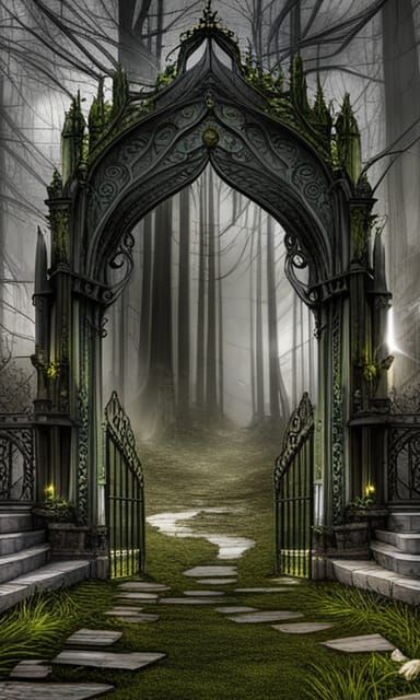 Fantasy Witch Guarding a Mystical Gate