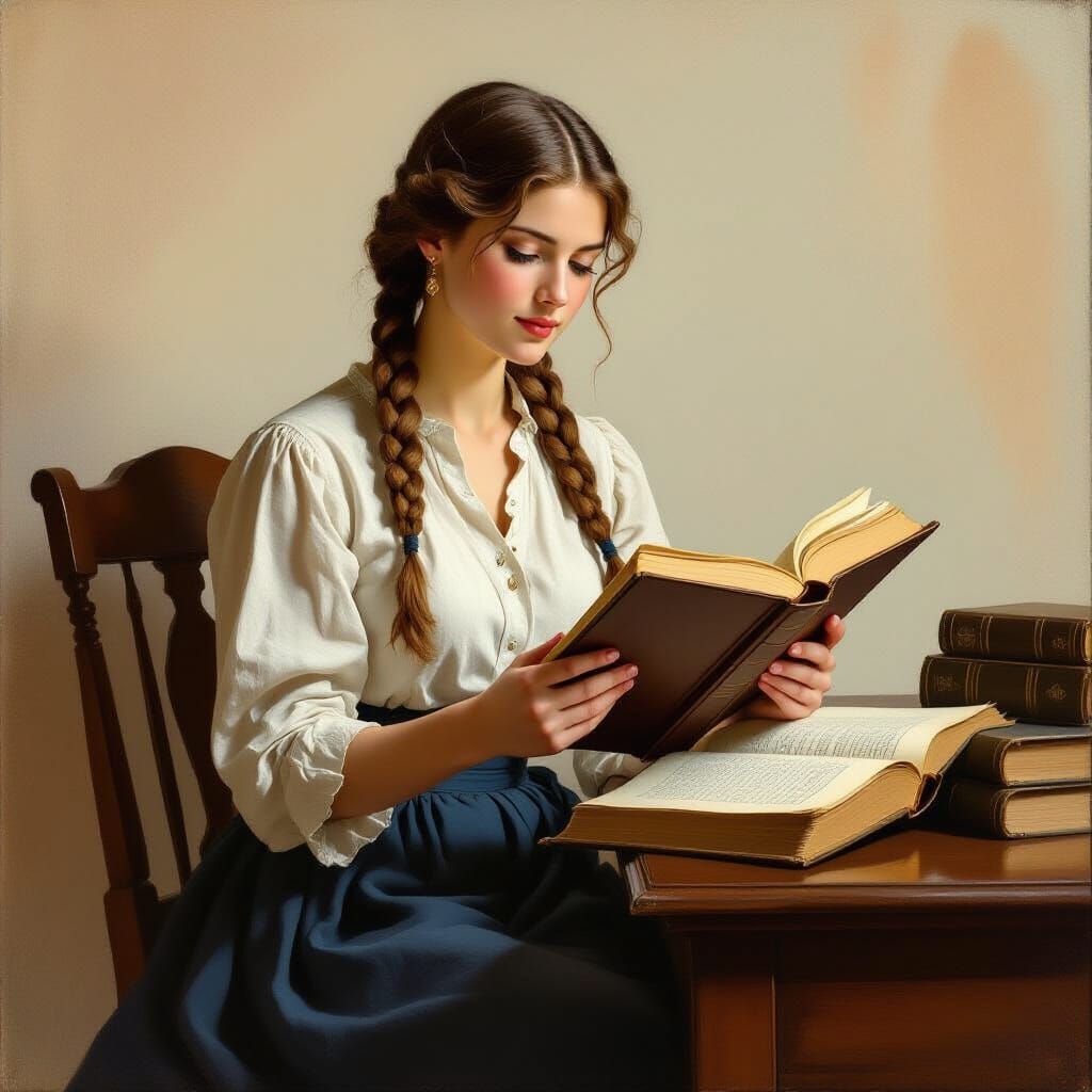 19th Century Librarian Reads Ancient Tome in Realistic Style