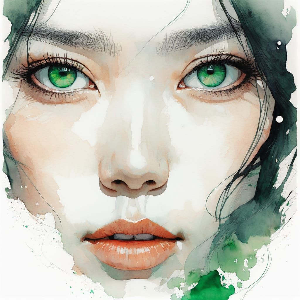 Close-up Portrait of Asian Woman's Green Eyes