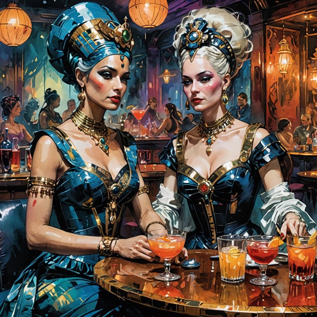 Cleopatra and Marie Antoinette at a Nightclub