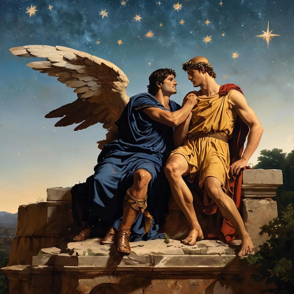 Stargazing Lovers in Ancient Rome: A Classical Painting