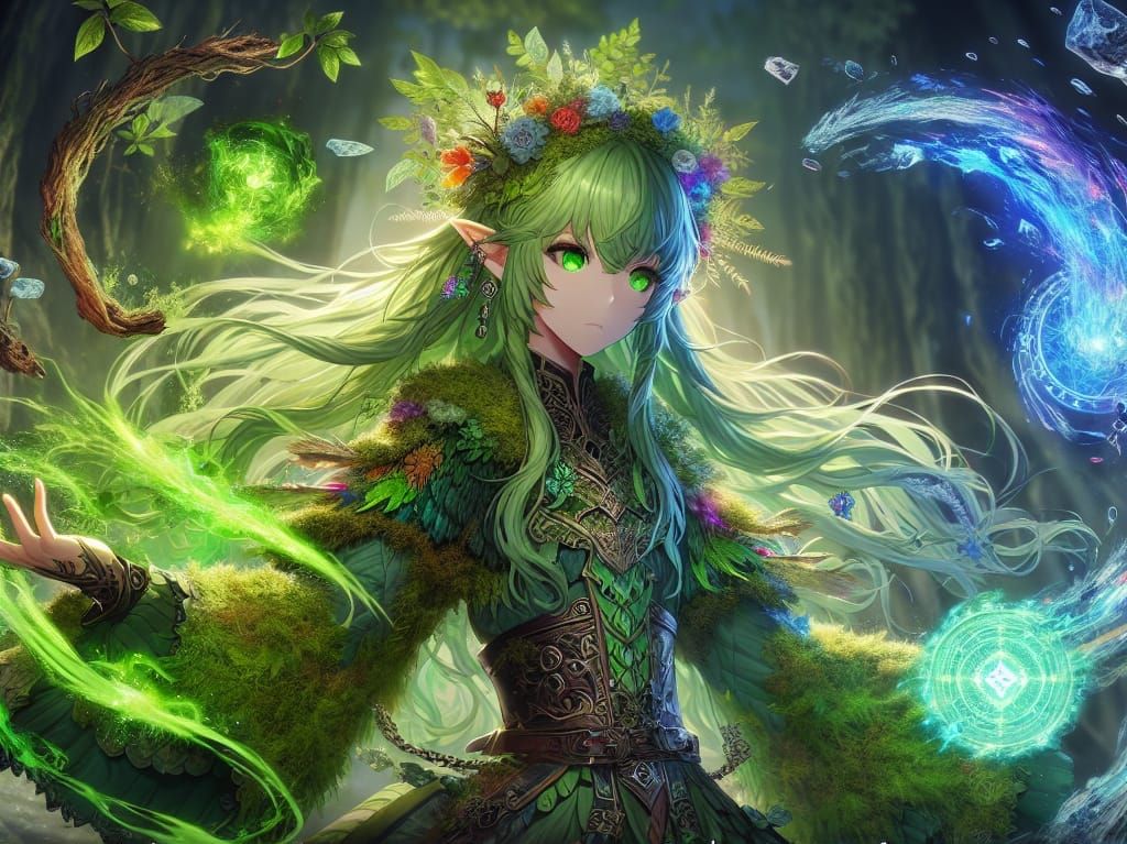 Anime Dryad Elementalist in Matte Painting Style