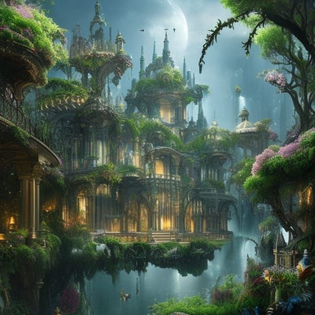 City of Eden: Floating Gardens in Digital Painting
