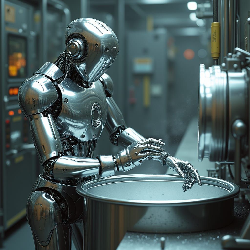 Chrome Robot Dipping Rims in Chrome Factory