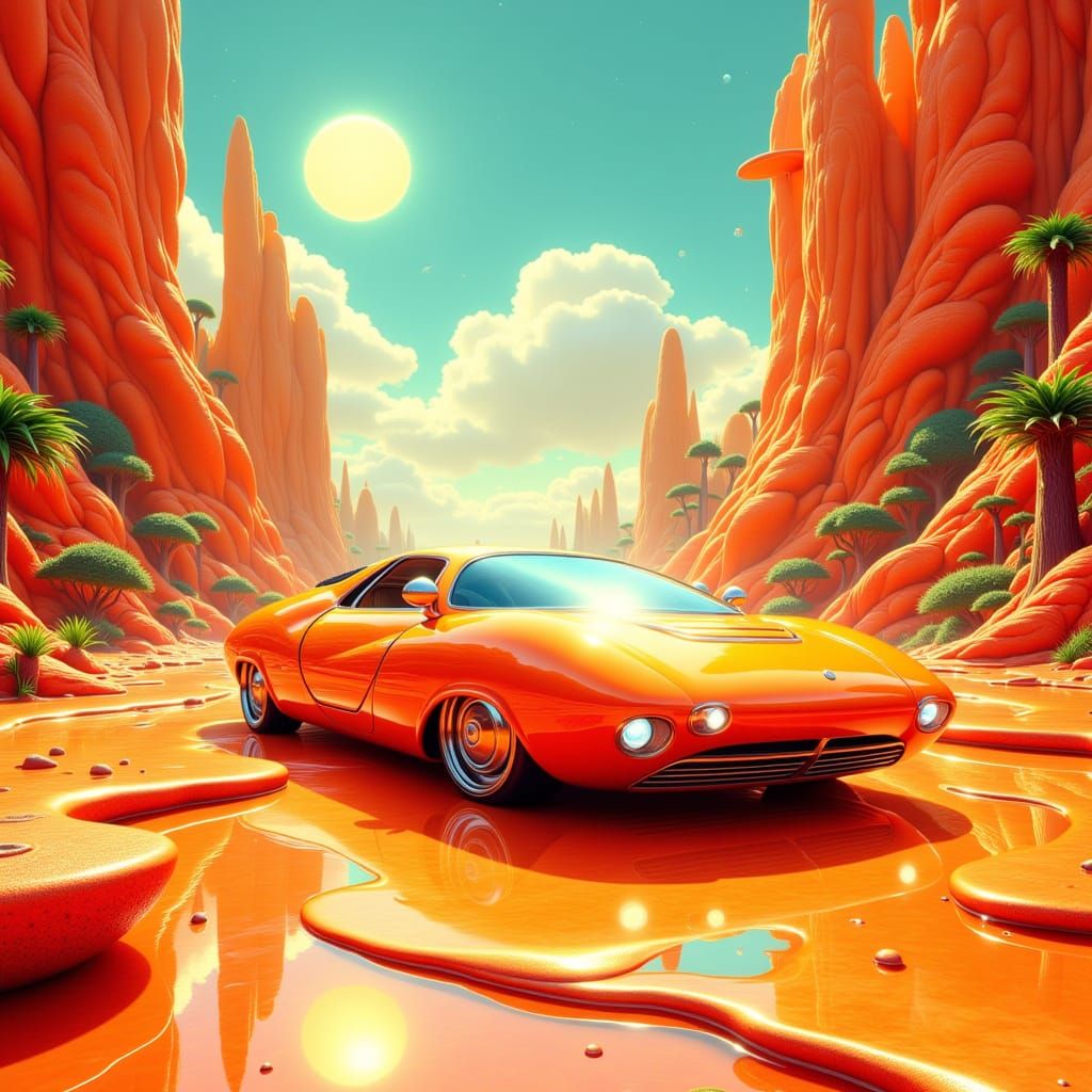 Retro Futurism Orange with Sci-Fi Cityscapes