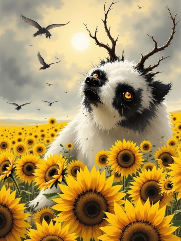 Surreal Japanese-Inspired Sunflowers in Golden Fields