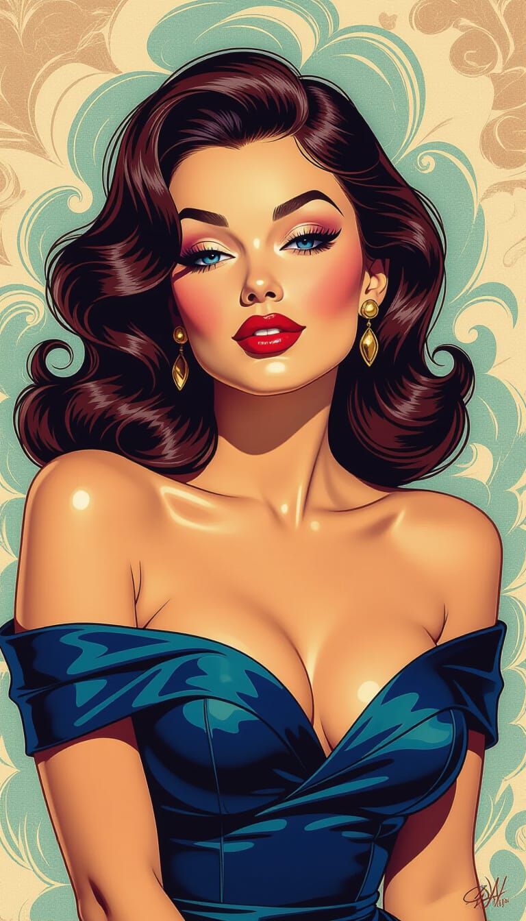 Pin-Up Woman: A Vibrant Post-Impressionistic Caricature