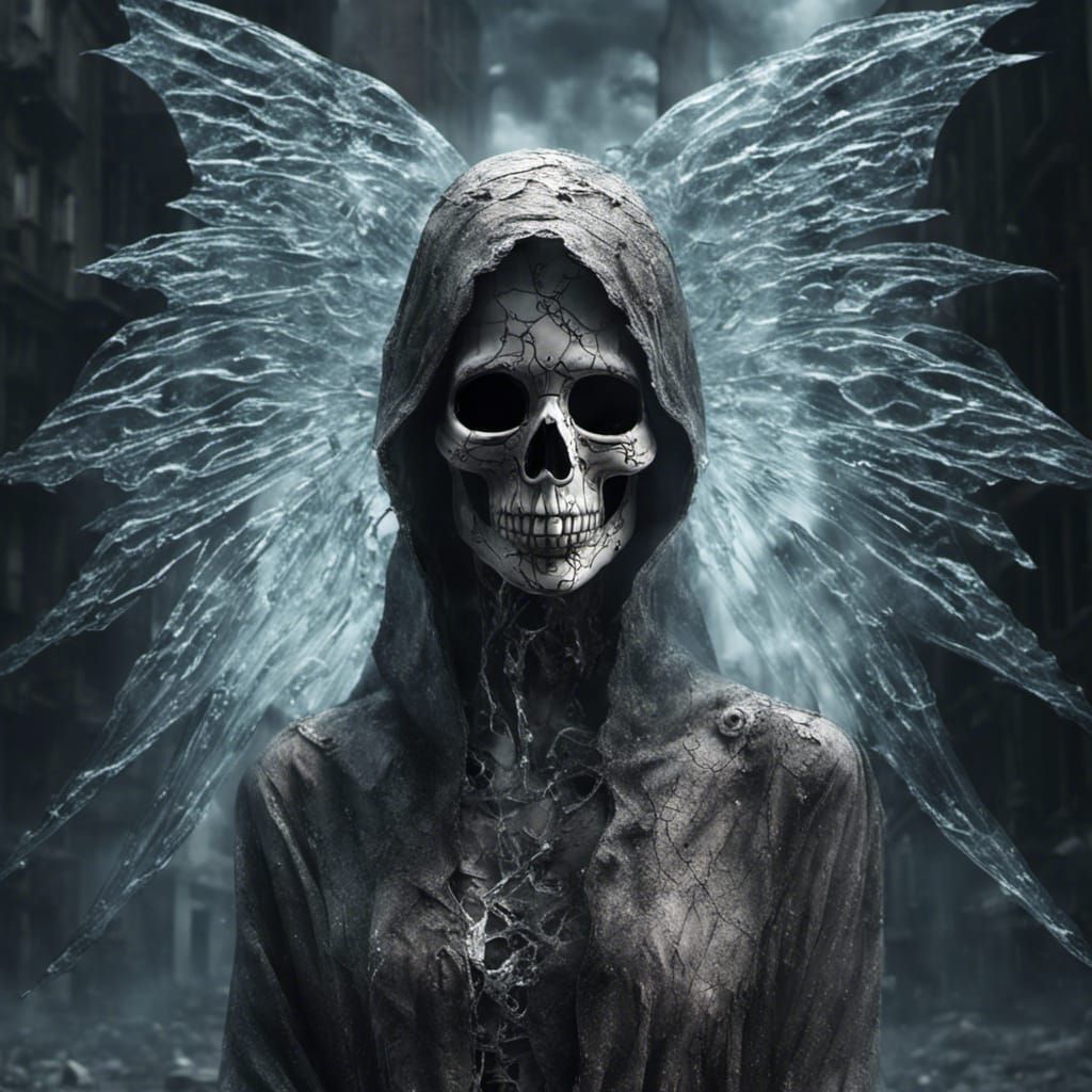 Glass Santa Muerte with Neon Cracks