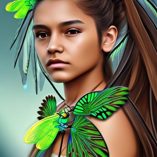 Native American Girl with Dragonfly Wings: Comic Art