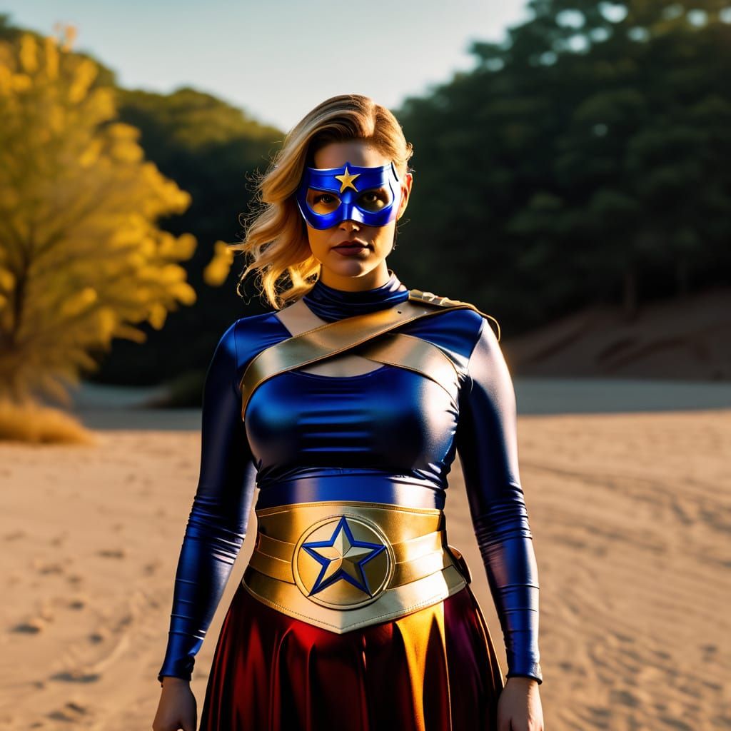 Pregnant Woman in Stargirl Costume: Cinematic Photo