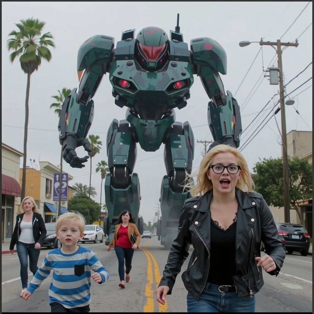 Giant Mecha Robot Chases Fleeing Family Down Sunset Boulevar...