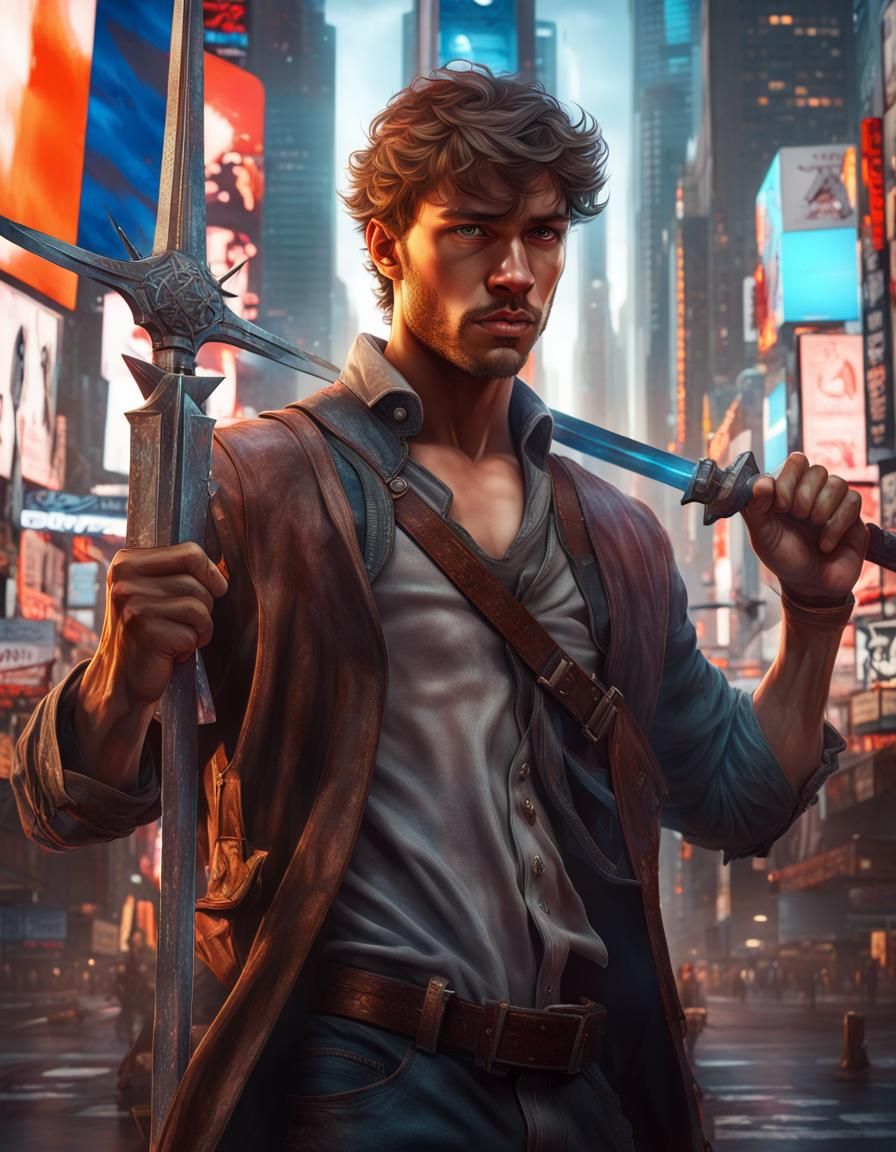 Dramatic Sword Fight in Times Square Movie Poster