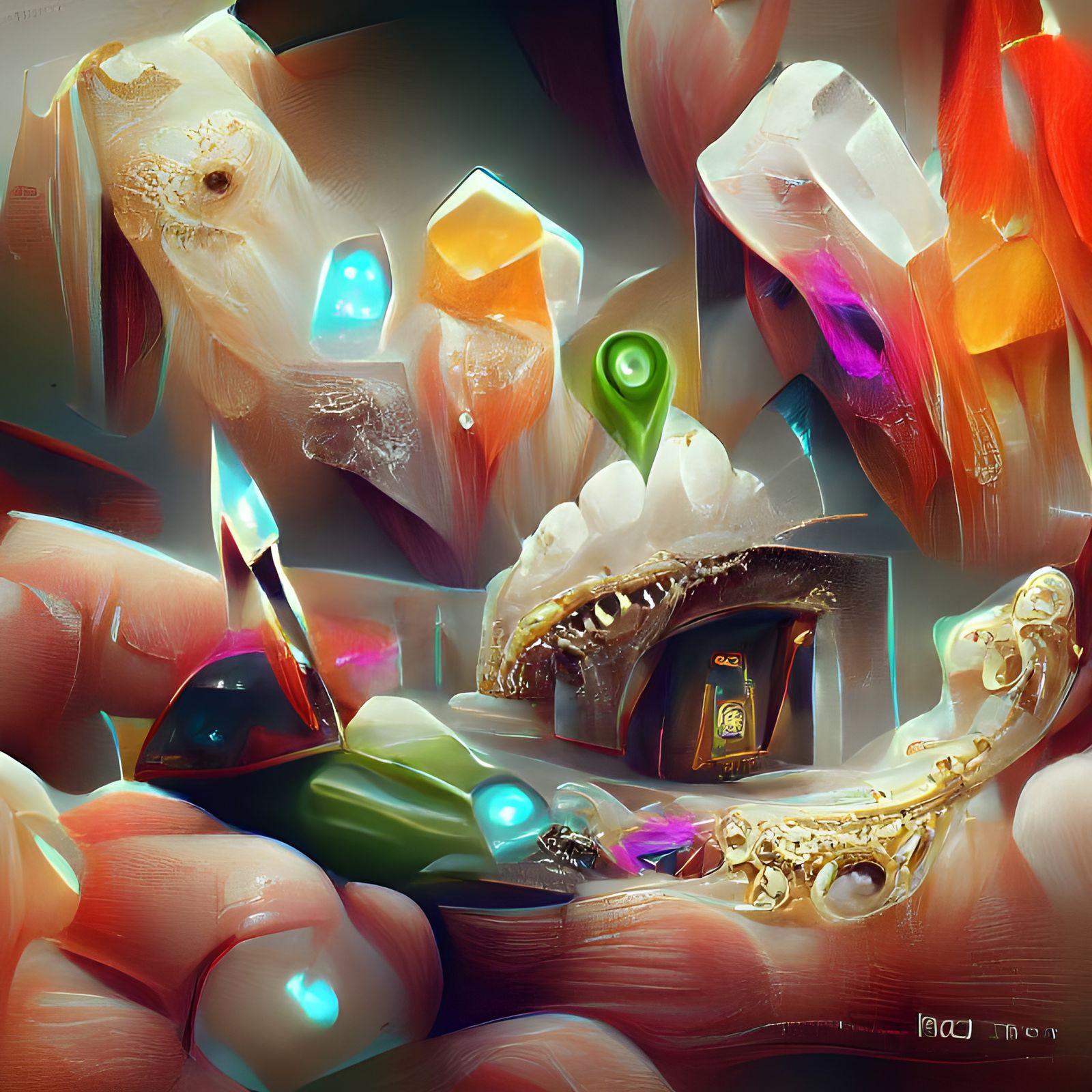 Glowing Gems in a Museum Hall, Digital Art