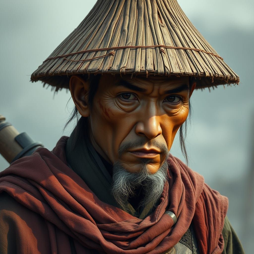 Ancient Chinese Warrior Portrait in Earth Tones