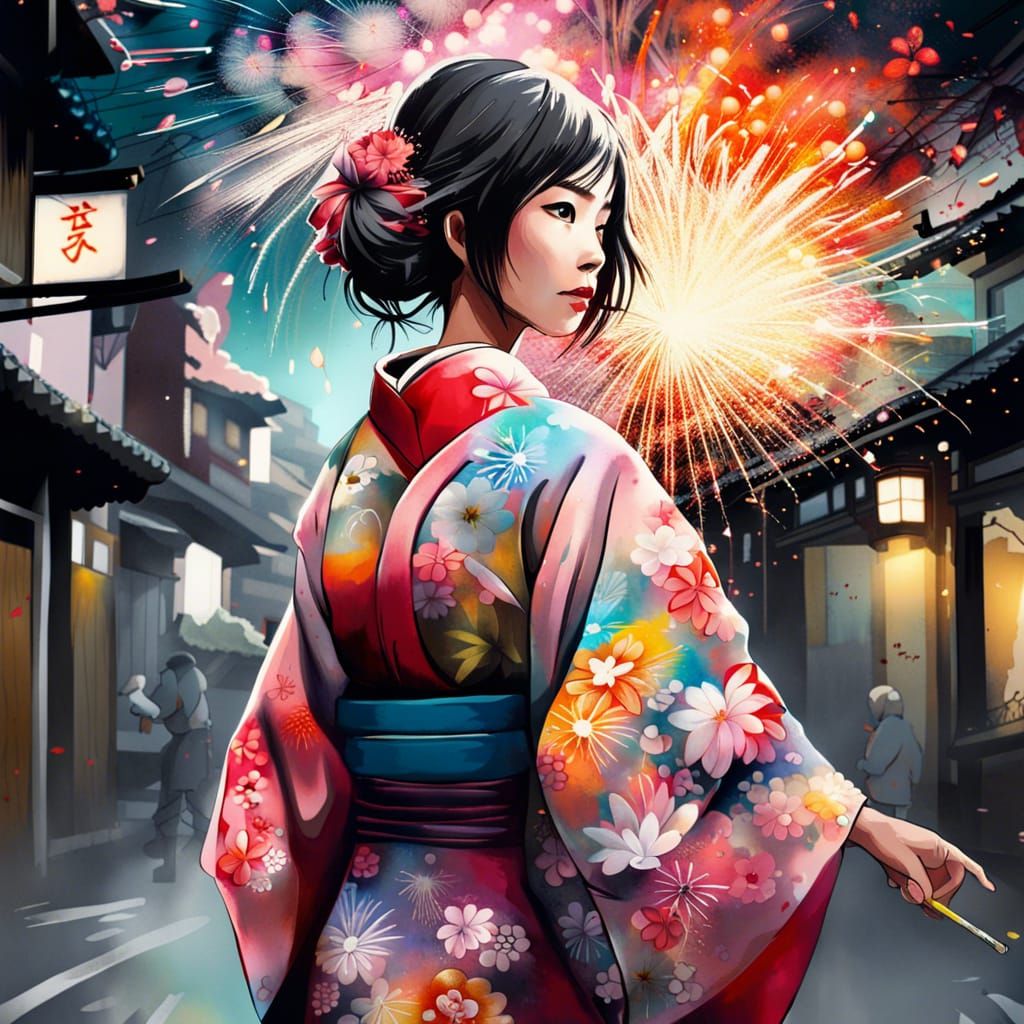 Japanese Women in Kimonos, Graffiti Street Art