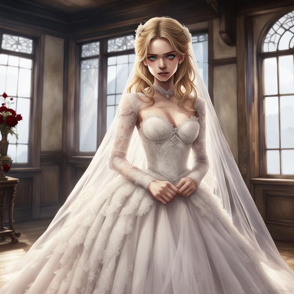 Bloody Ripped Wedding Dress in Anime Style