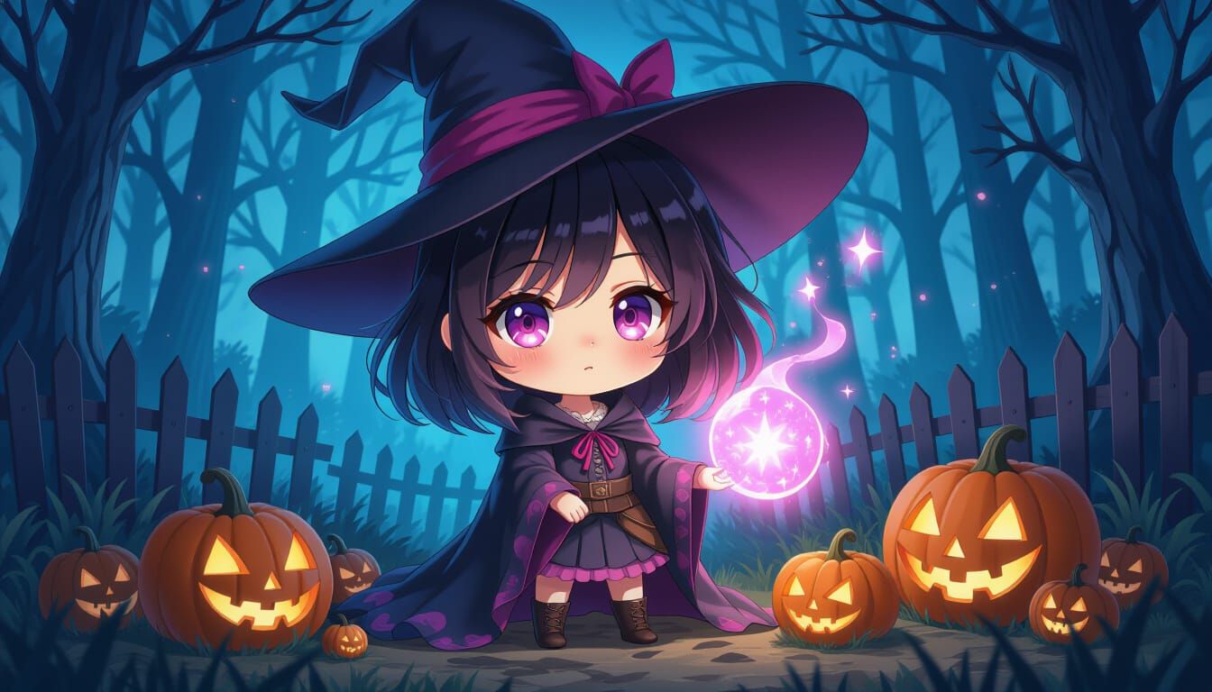 Chibi Manga Spooky Girl with Pink Blush