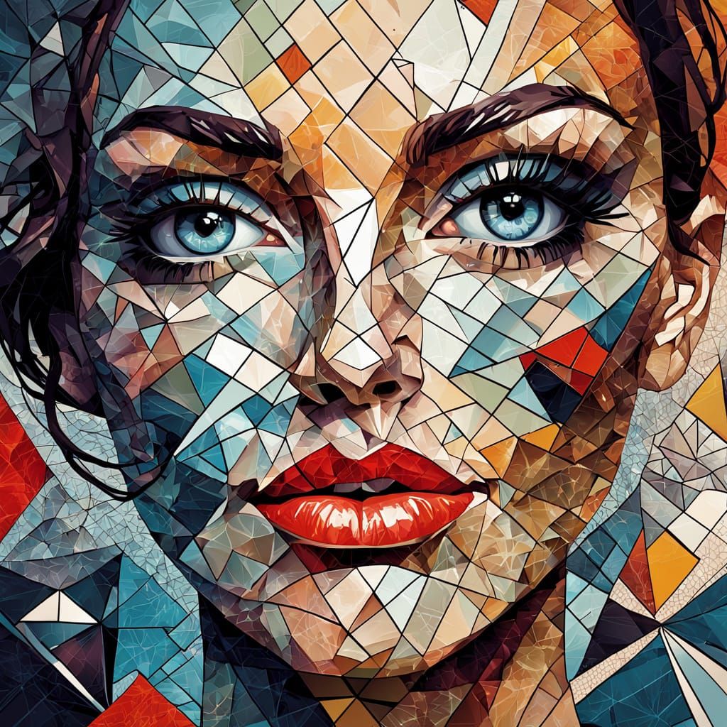 Modern Mosaic Portrait in Red and Gray Shades