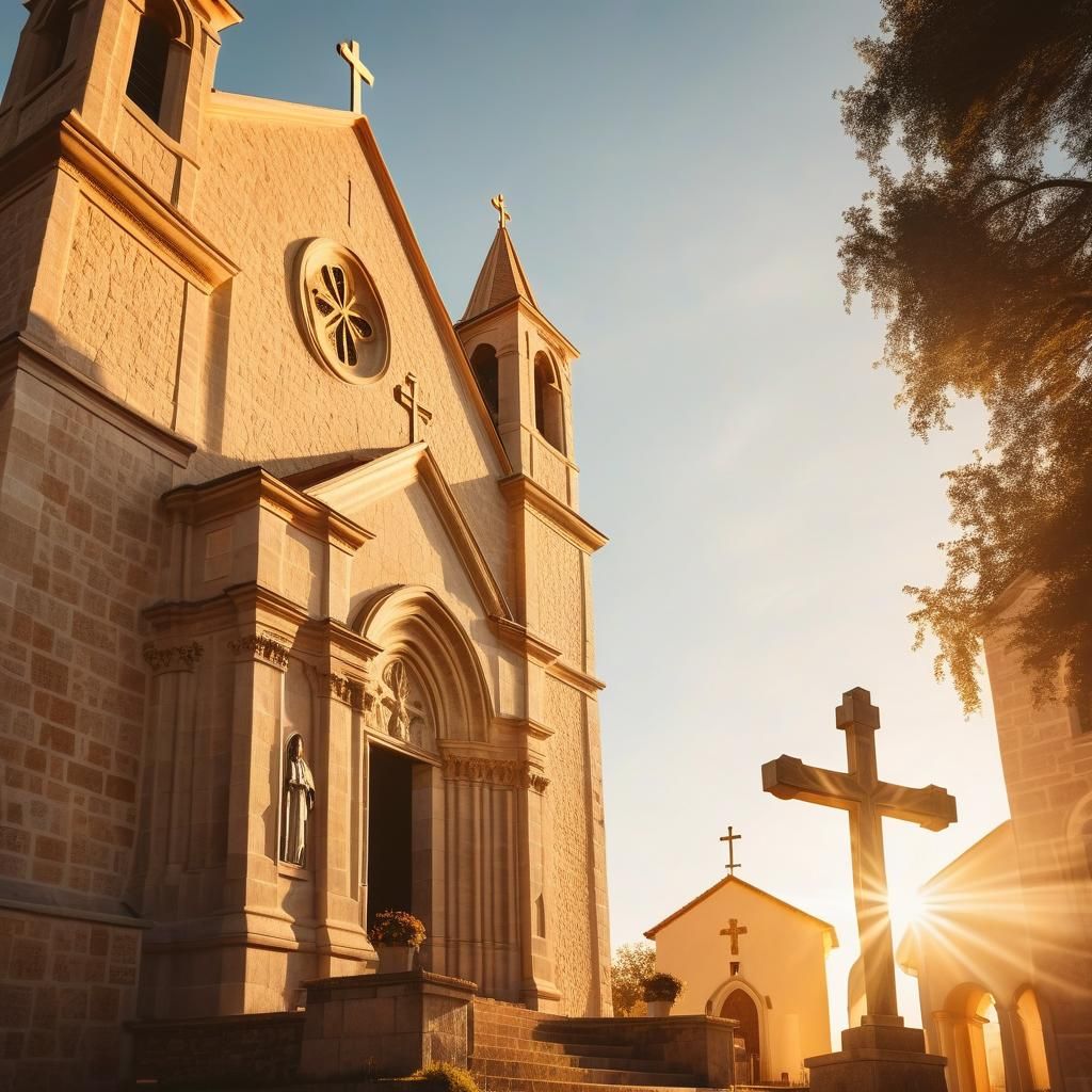 Church with Cross at Golden Hour