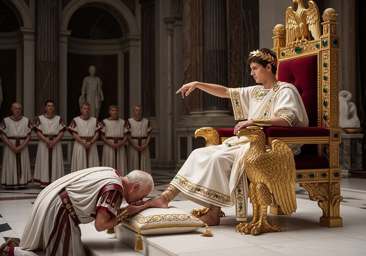 Emperor Nero on Emerald Throne in Roman Palace