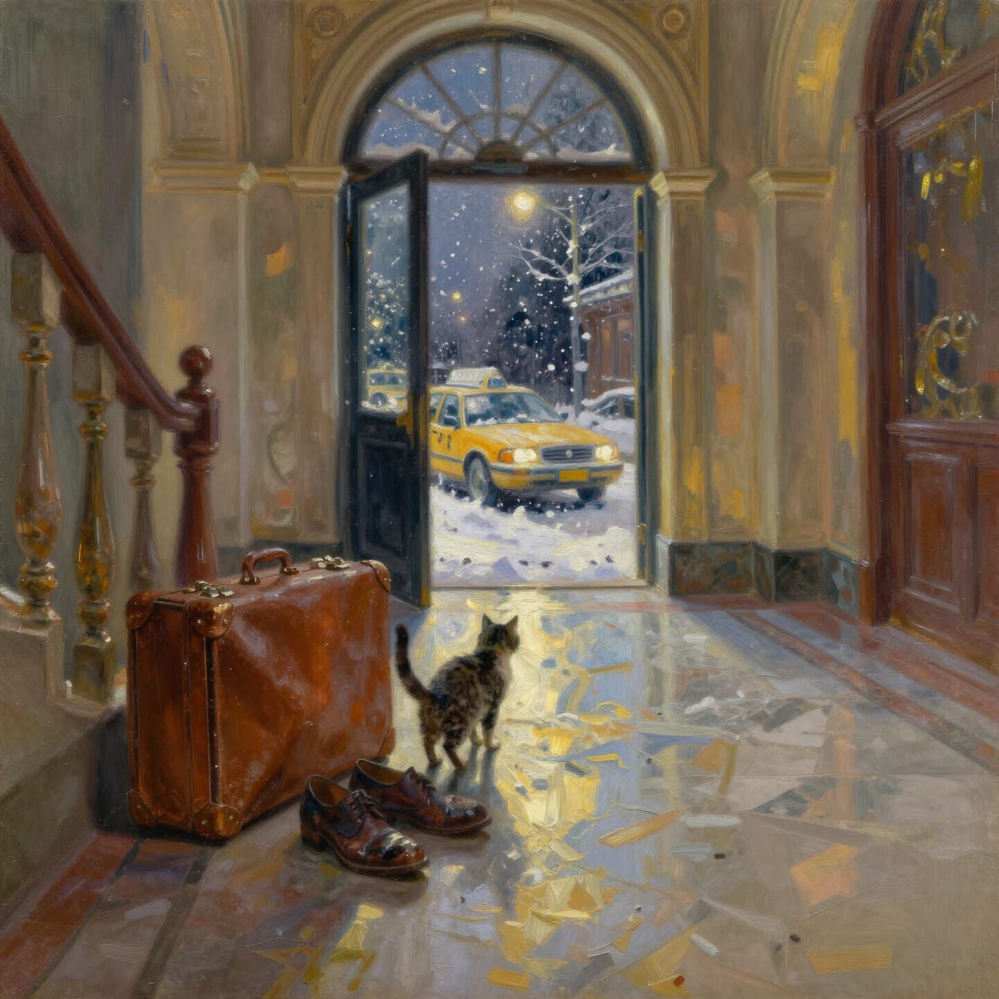 Vintage Suitcase and Shoes in Elaborate Foyer