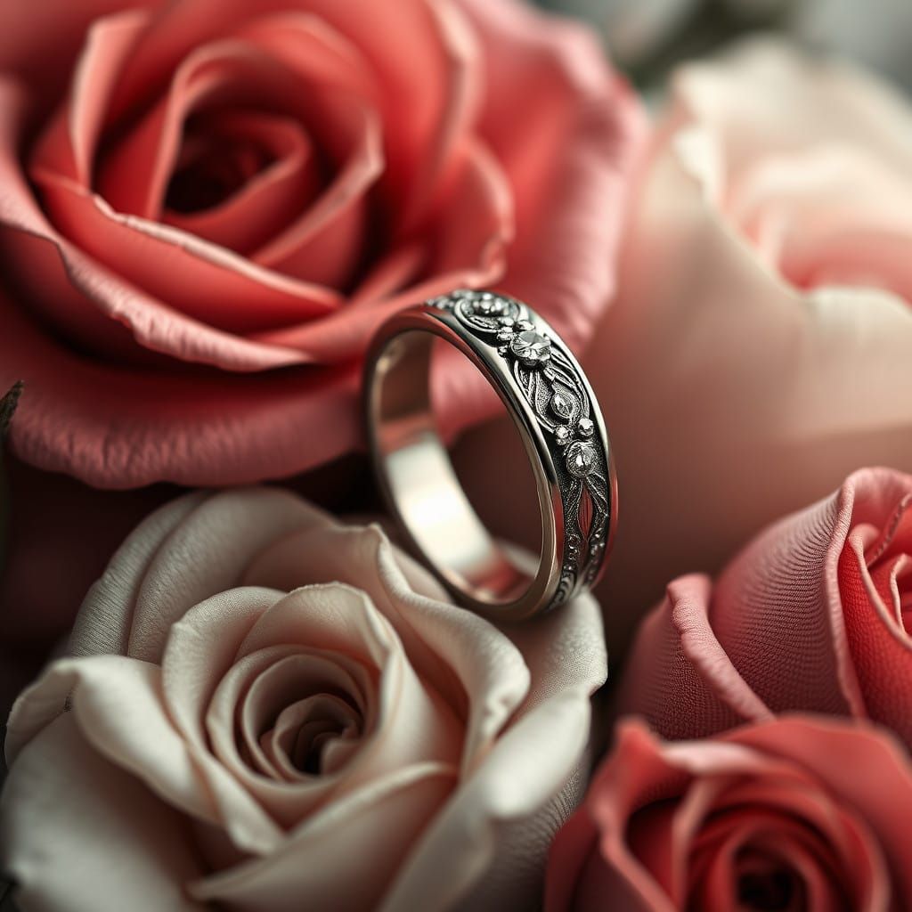 Wedding Rings on a Fantastical Floral Background