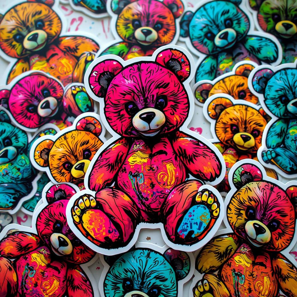 Urban Graffiti Masterpiece with Vibrant Teddy Bearstickers