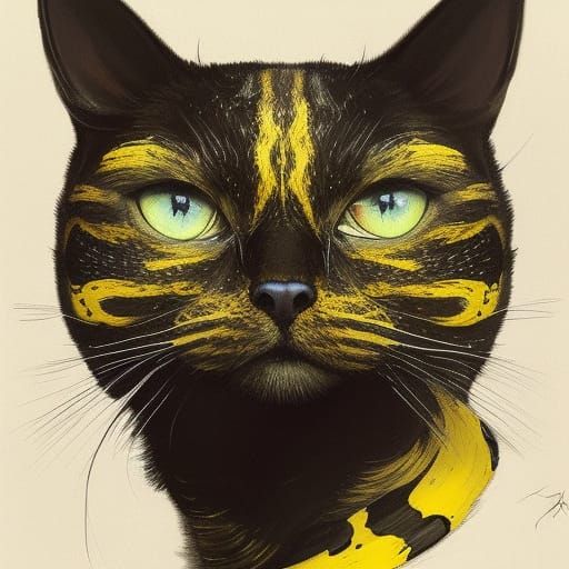 Hyperrealistic Portrait of a Black and Yellow Wildcat