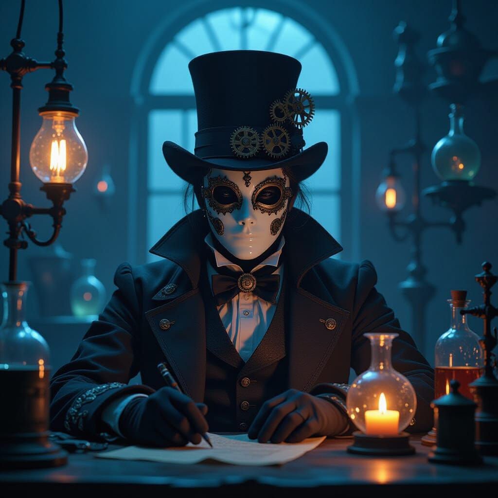 Steampunk Inventor in Arcane Laboratory: Digital Painting
