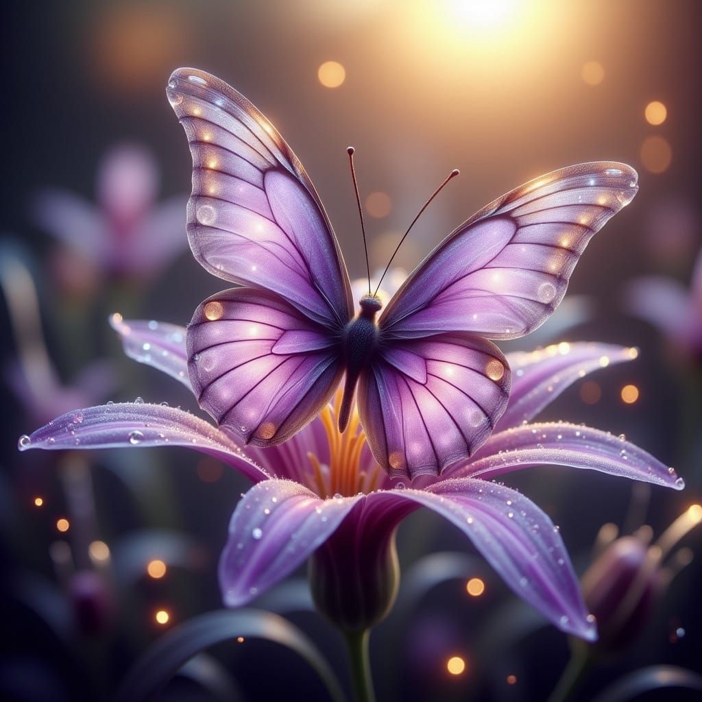 Purple Butterfly in Art Nouveau Style at Dawn