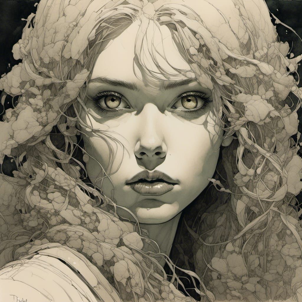 Intense Green Eyes Portrait in Vivid Sepia Tones