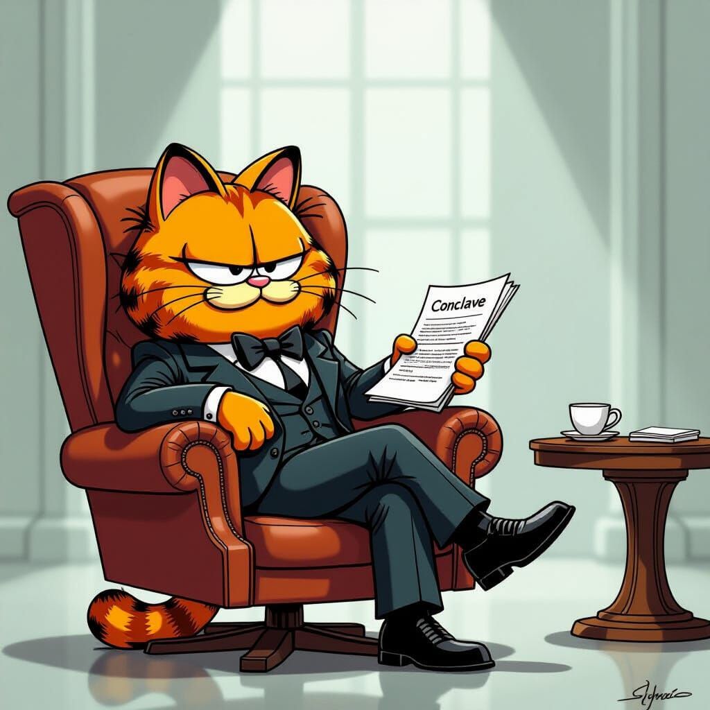 Garfield Reviews "Conclave" in Ash Thorp Style
