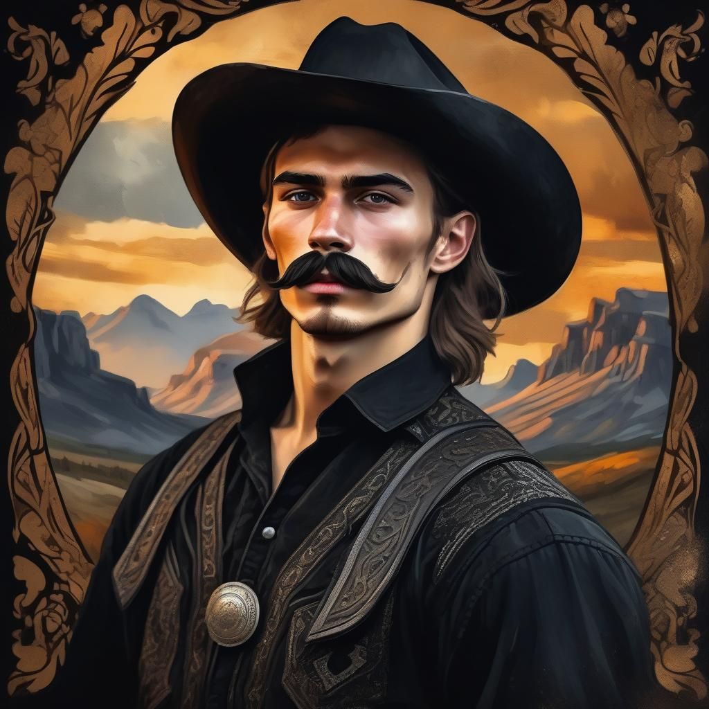 Hauntingly Beautiful Slavic Cowboy Portrait in Black