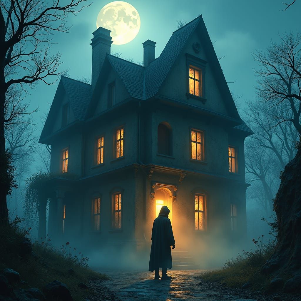 Eerie Victorian Mansion in Haunting Matte Painting