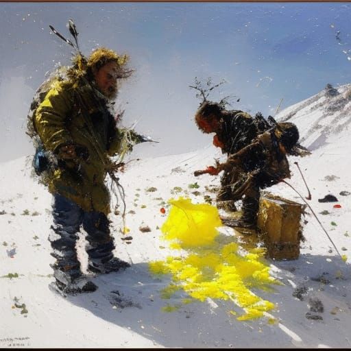 Man Eats Yellow Snow: Surreal Oil Painting