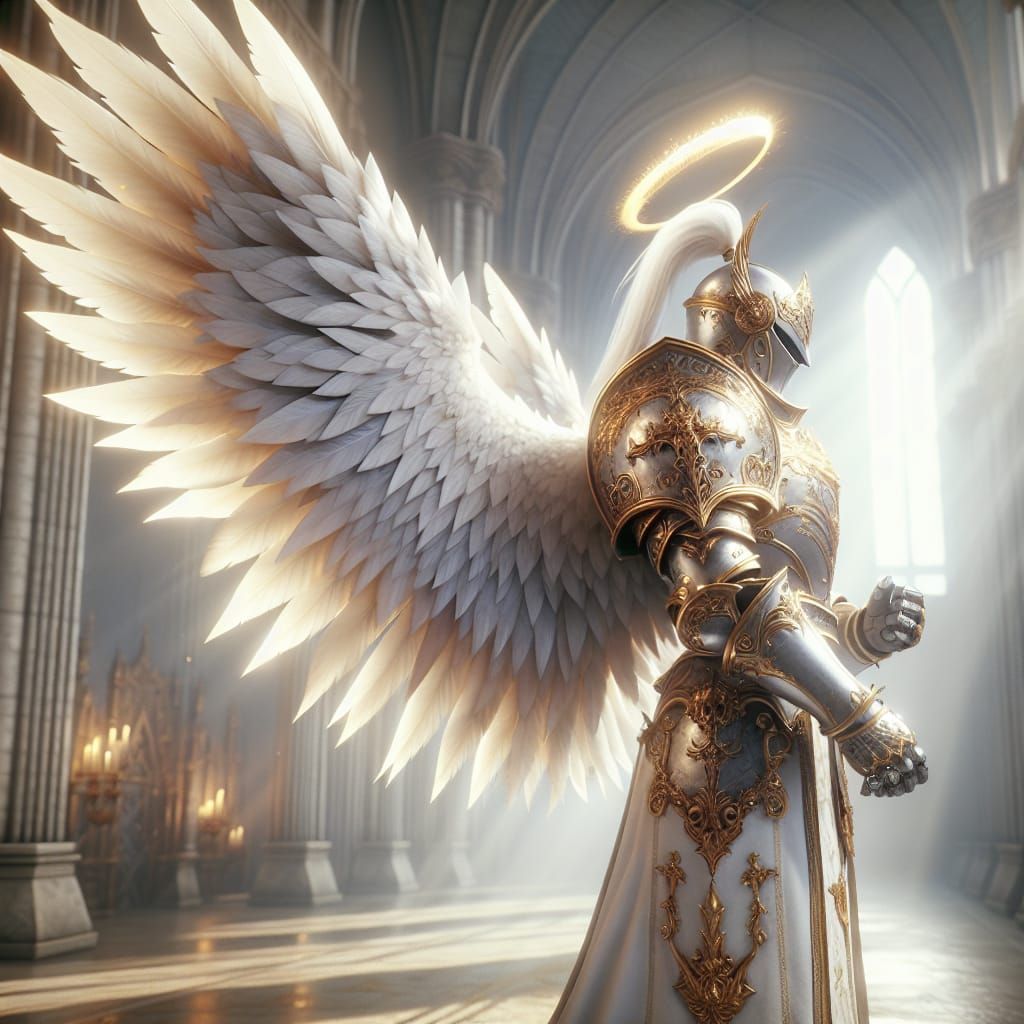 Angelic Knight in Majestic Cathedral Setting