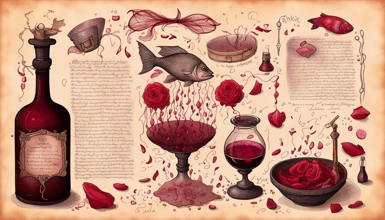 Illustrated recipe for a witch’s love potion.