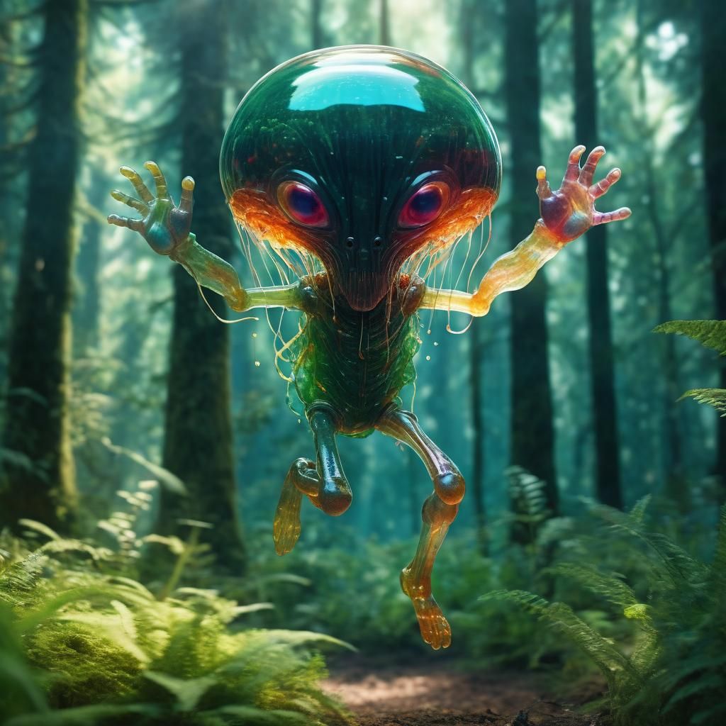 Jelly Alien Hunter in Lush Forest