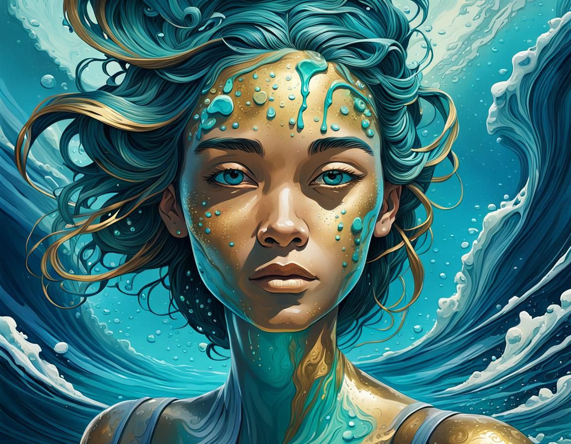 Ocean Portrait in Art Nouveau Style