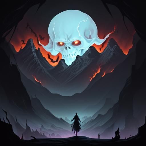 Haunting Underworld Landscape with Sinister Figure