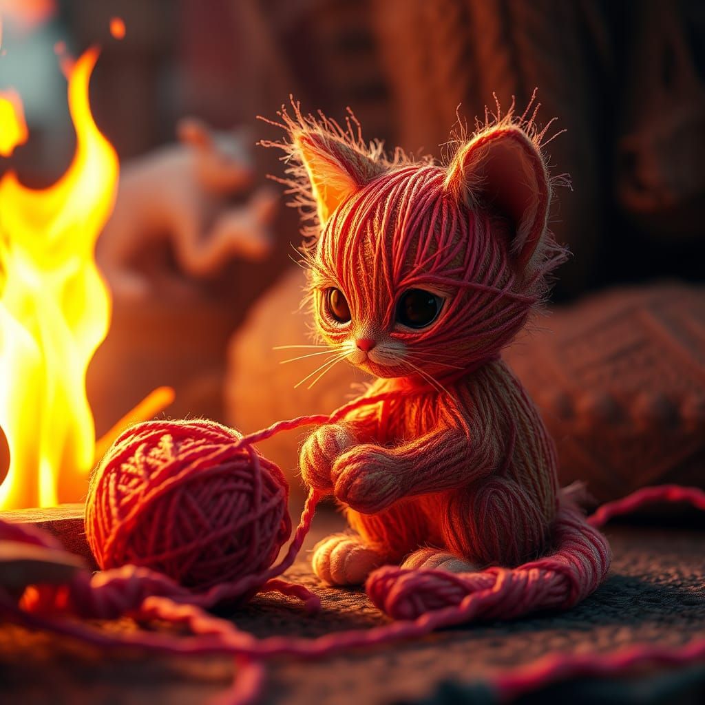 String Kitten Plays With Yarn: Fantasy Concept Art
