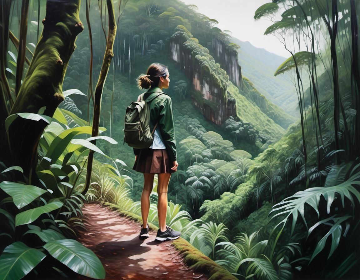 Lush Rainforest Hike: Oil Painting in Cecile/Mann Style