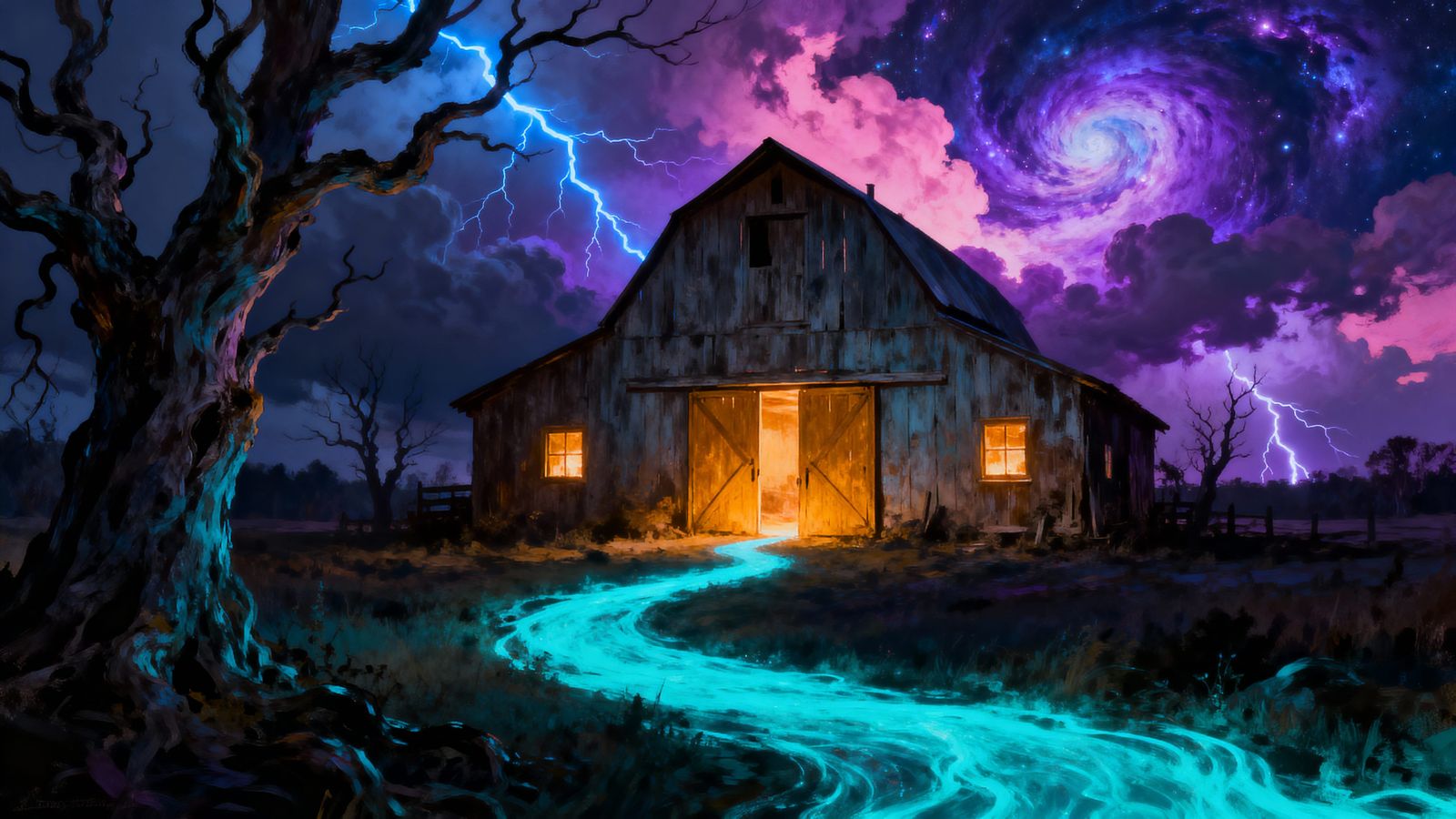 Surreal Barn Under Dramatic Sky Digital Painting