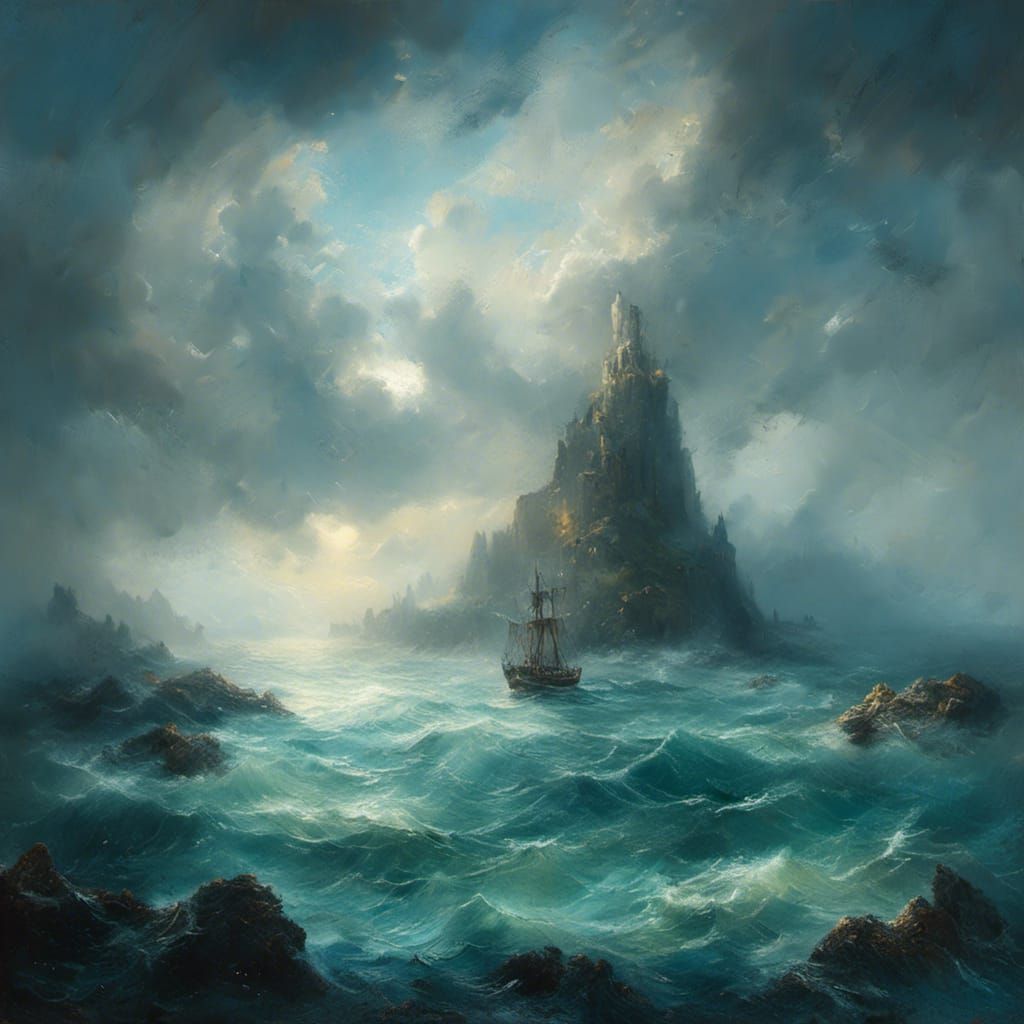 Misty Blessed Isles Sea View in Sunlight