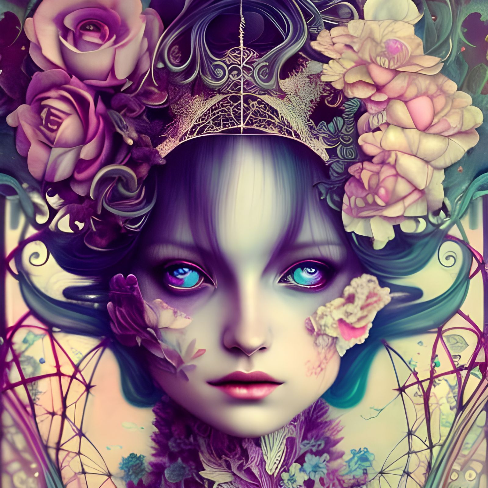 Whimsical Mixed Media Portrait in Vaporwave Style