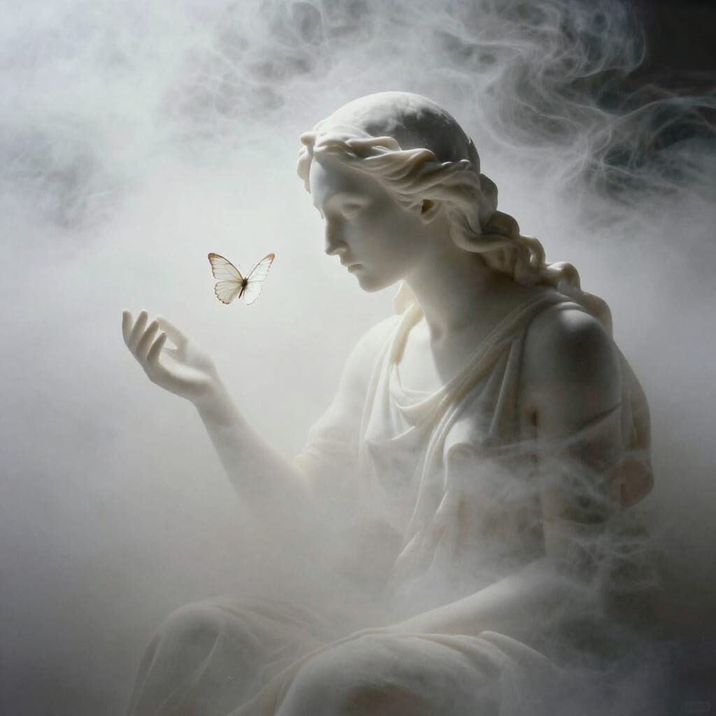 Figure Emerges from Fog, Sculpted by Light and Shadow